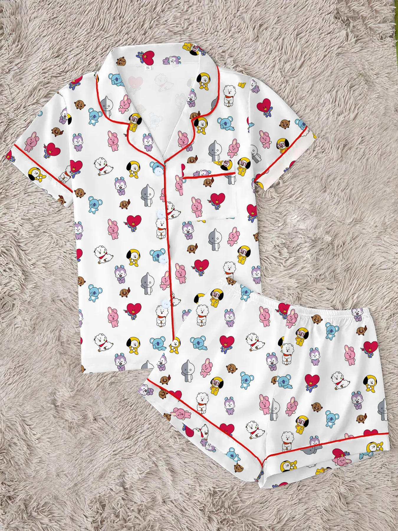 LINE FRIENDS BT21 Spring and Summer New Multi Color Women's Pajamas Cartoon Milk Silk Printed Home Clothes