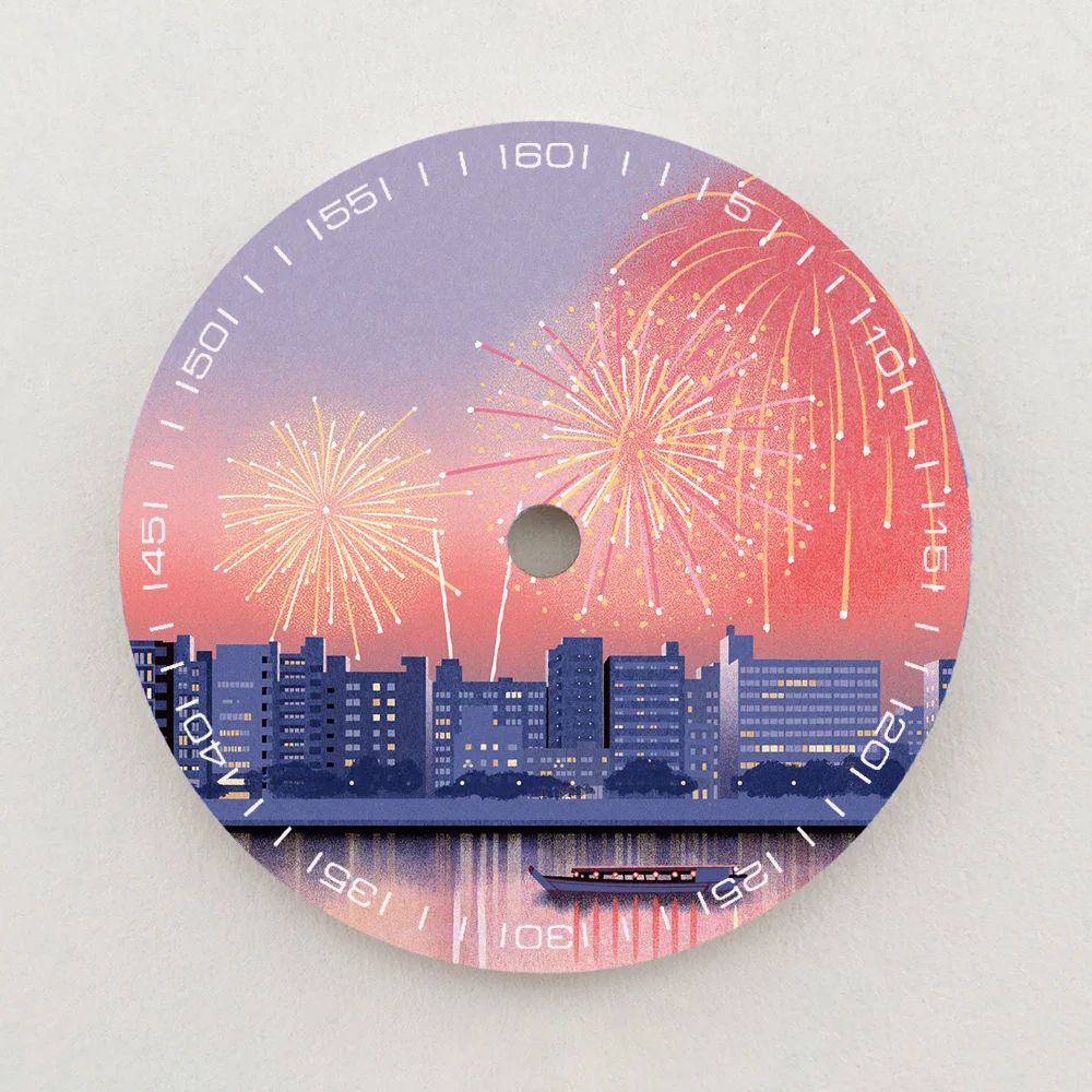 28.5mm NH35 Dial Firework City Sunset Scenery Dial Green Luminous Dial Color NH36 Dial Watch Accessories Fits NH35/NH36 Movement