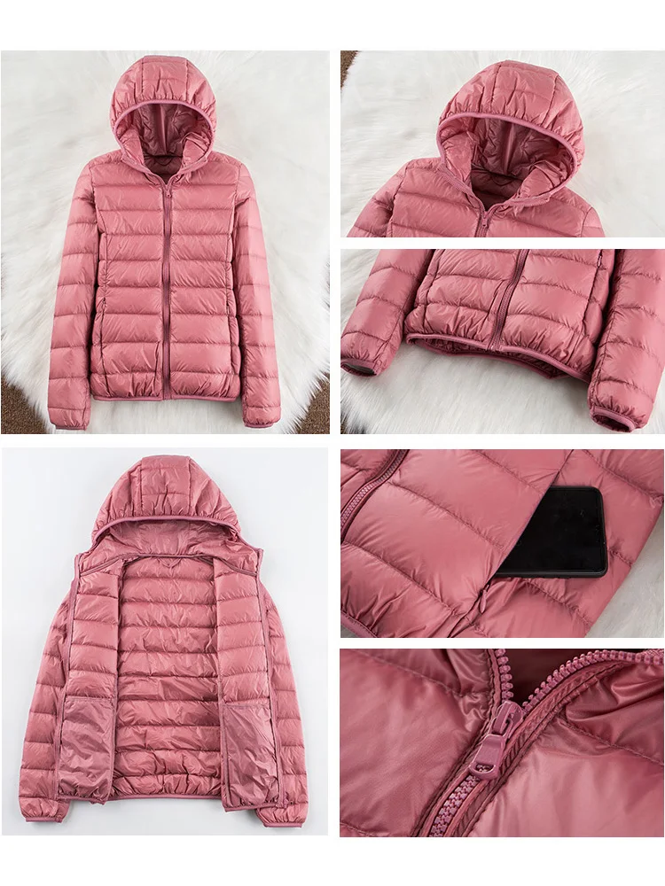 Herbst Winter ultra dünne tragbare Daunen jacke für Damen weiße Daunen haube, lang ärmel ige warme Jacke, Parka Damen Outwear