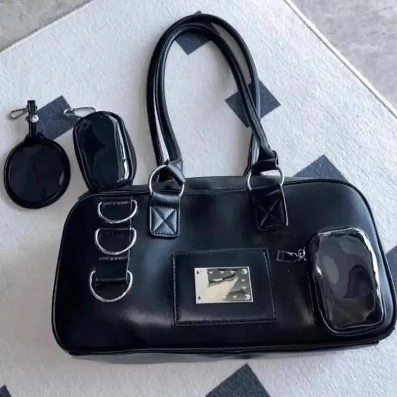 

Bloom Haruku Black Ita Handbag Women Uniform Japanese Transparent Shoulder Bags Female Preppy Style Kawaii Underarm Bag