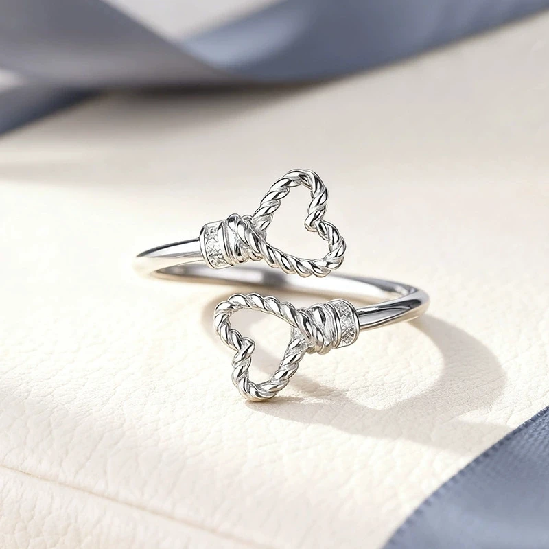 Sweet Cool Double Heart Adjustable Rings For Women Fashion New Handmade Jewelry Birthday Party Valentines Gift кольца