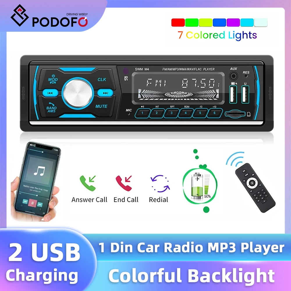 Podofo FM/AM/RDS/DAB + Car Radio 1Din MP3 Player Multimedia Player Remote Control USB/AUX Bluetooth Support TF Card Car Audio