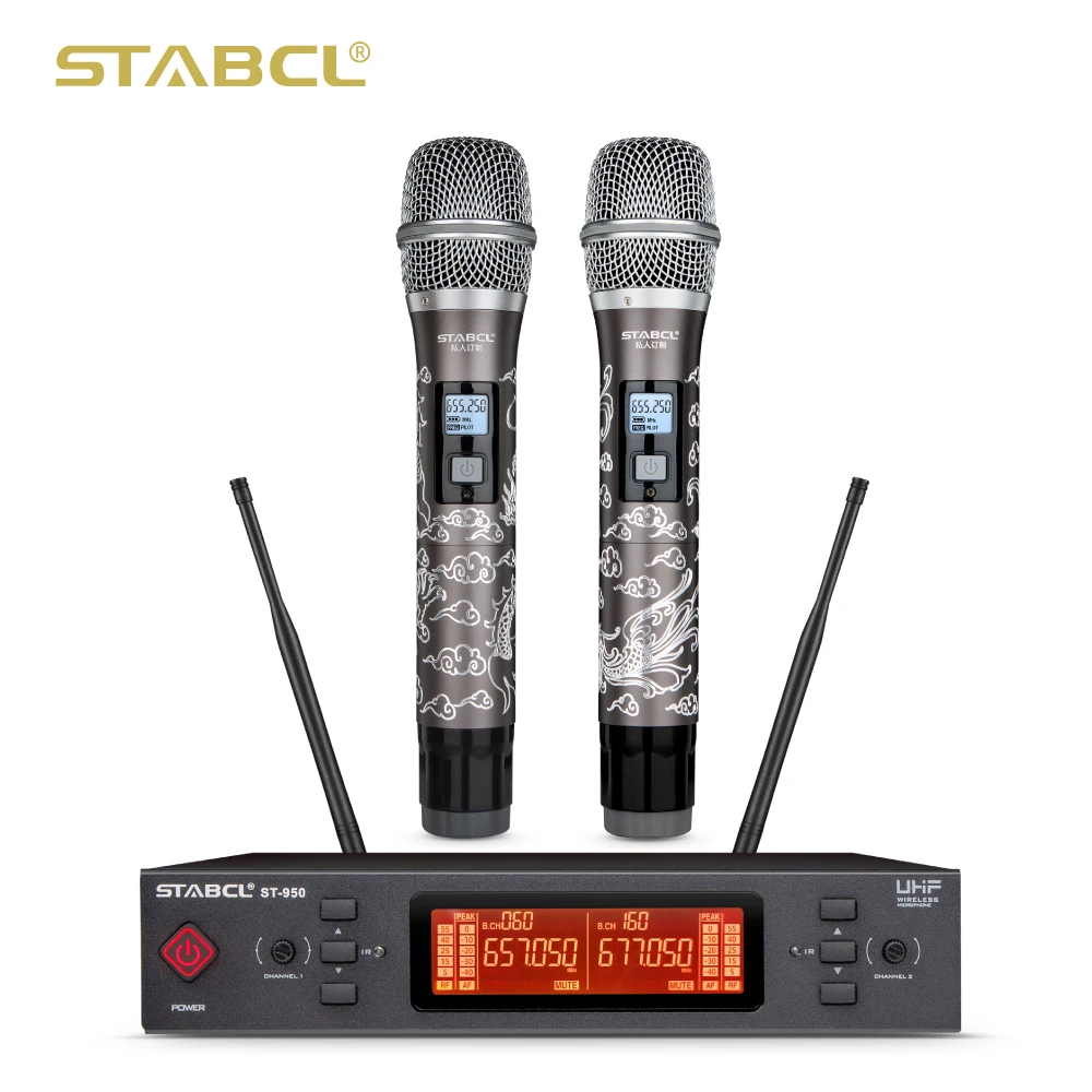 ST-950 Dual channel Professional UHF Cordless Dynamic Microphone Handheld Microphone System for family karaoke meetings