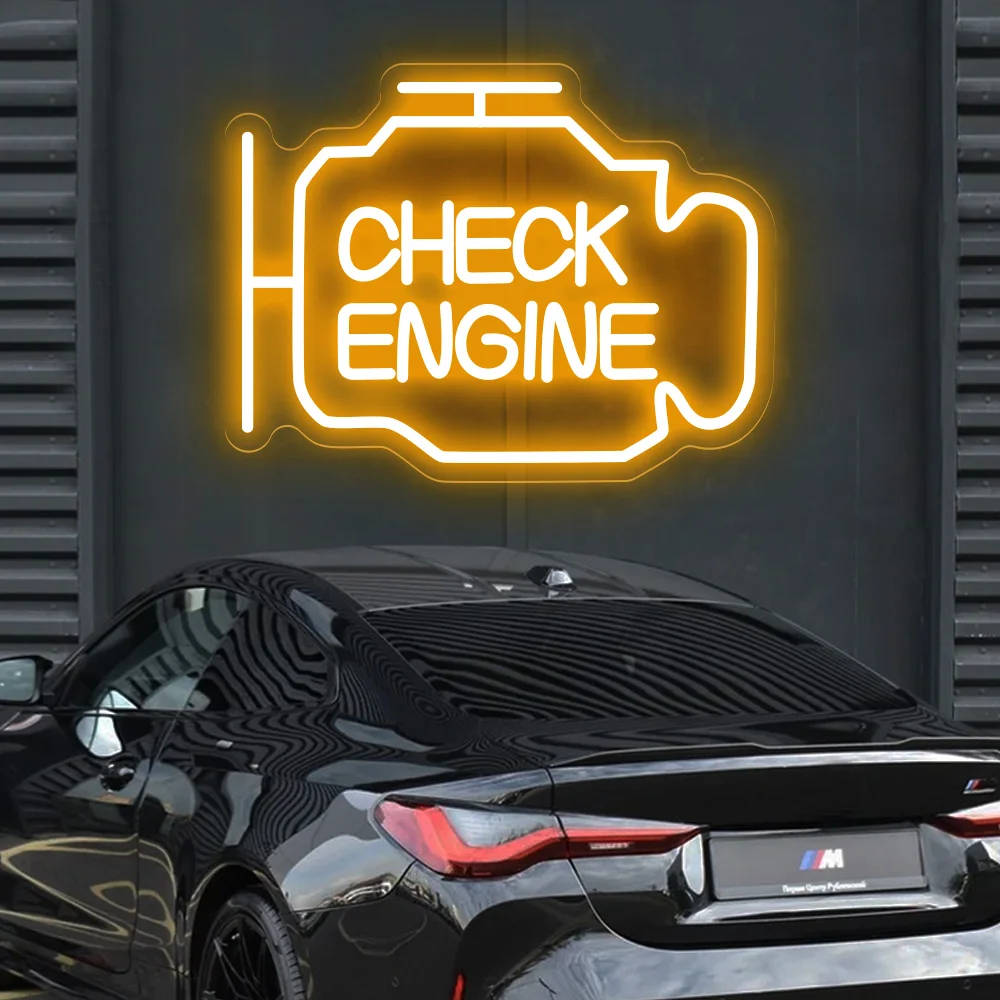 Check Engine Neon Sign Garage Repair Shop Automotive Workshop Lights Wall Decor Bar Party Club Luminous Business Lamp USB Power