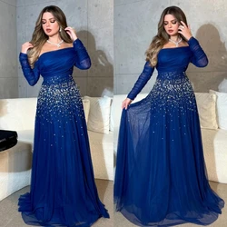 Customized Sparkle Elegant Off-the-shoulder A-line Party Dress Beading  Shirred Floor length Organza Evening