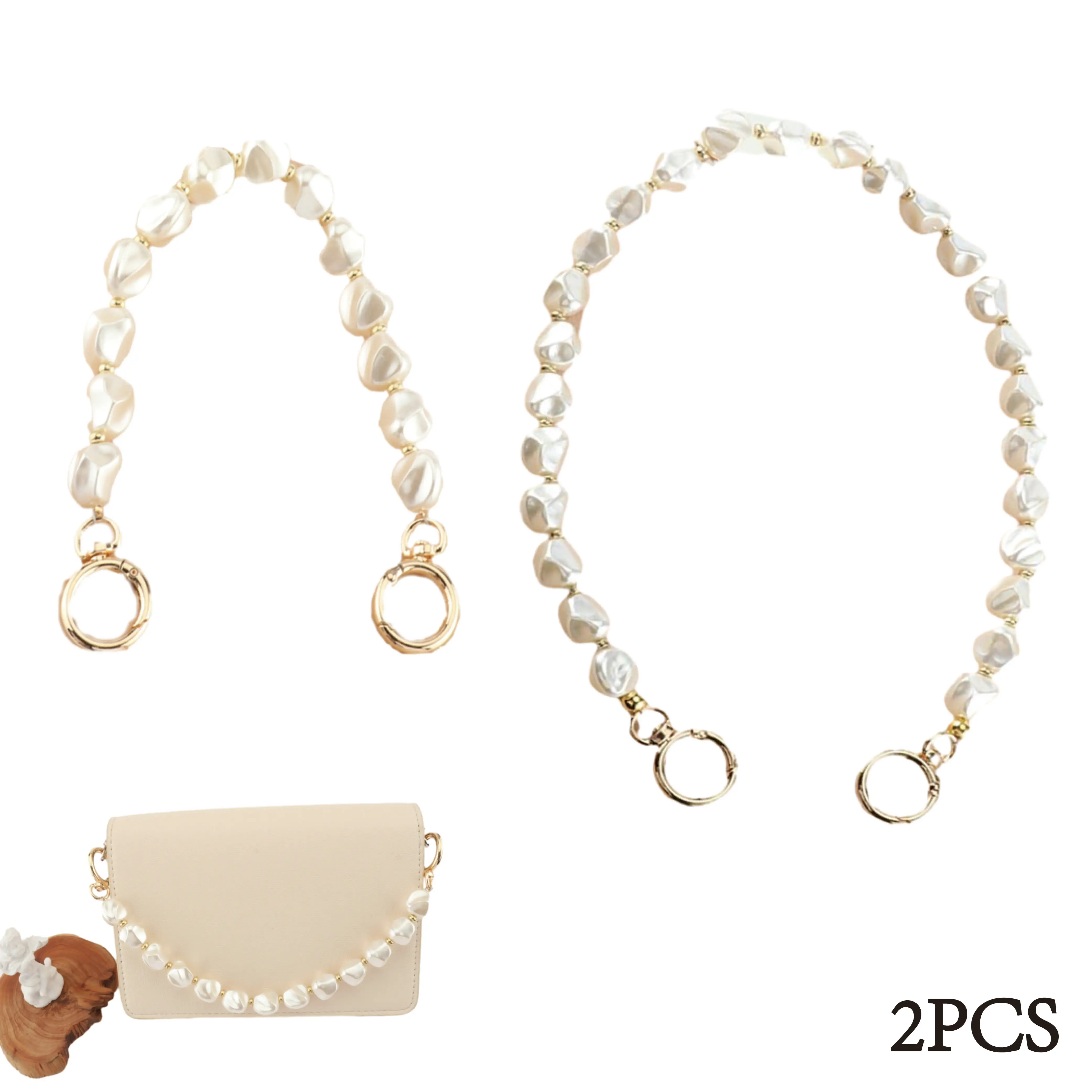 2 pcs DIY Round Large Faux Pearl Beads Replacement Chain Strap Jewellery Accessory Kit Short Chain Tote Long Tote Shoulder Strap