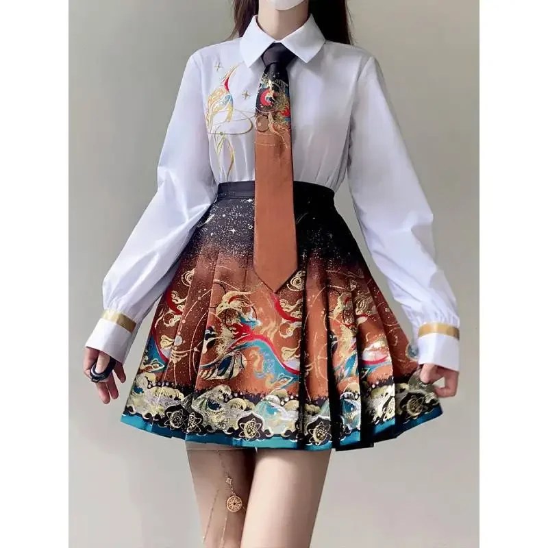 

Весна и лето 202, новая художественная легкая роскошная улучшенная версия для девочек, высококачественная универсальная юбка в китайском стиле с лицом лошади