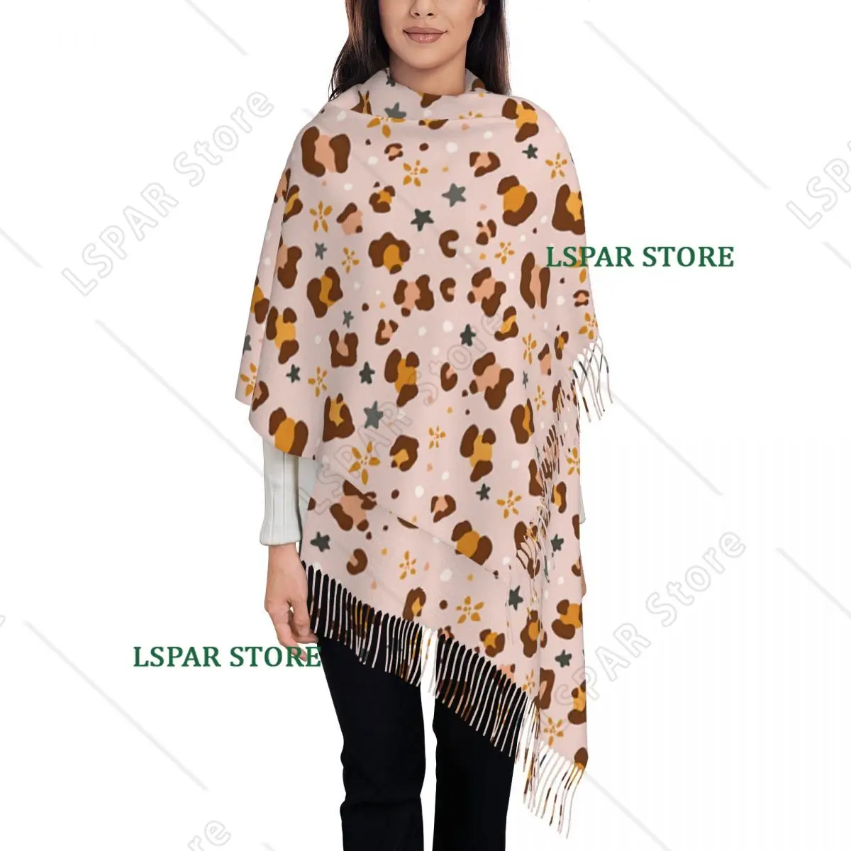 Custom Floral Cheetah Print Tassel Scarf Women Soft Shawls Wraps Female Winter Fall Scarves