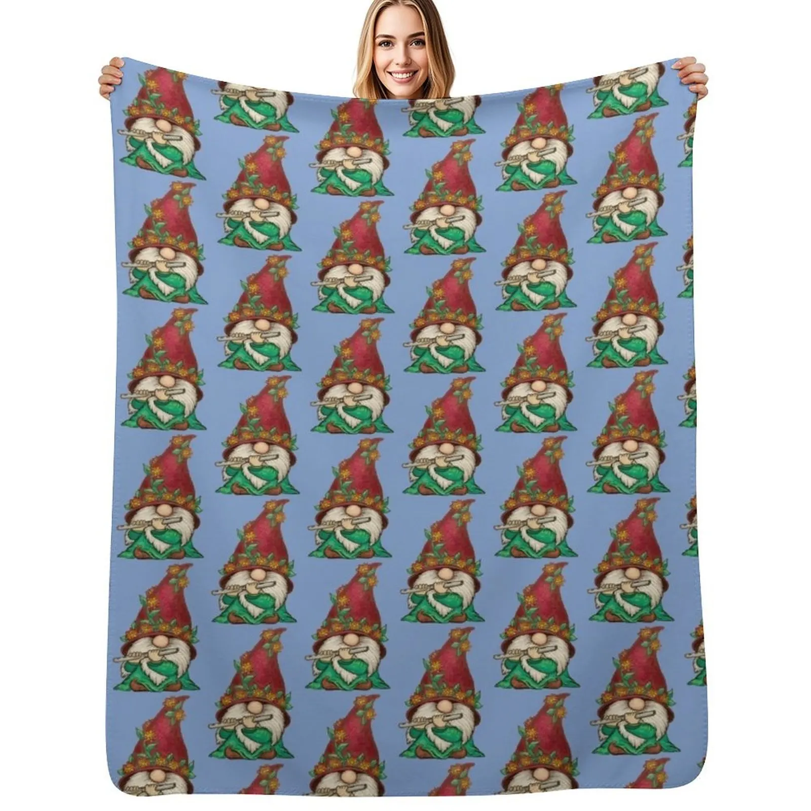 

Gnome playing the Flute Throw Blanket Soft Plaid Cute Single warm for winter Blankets