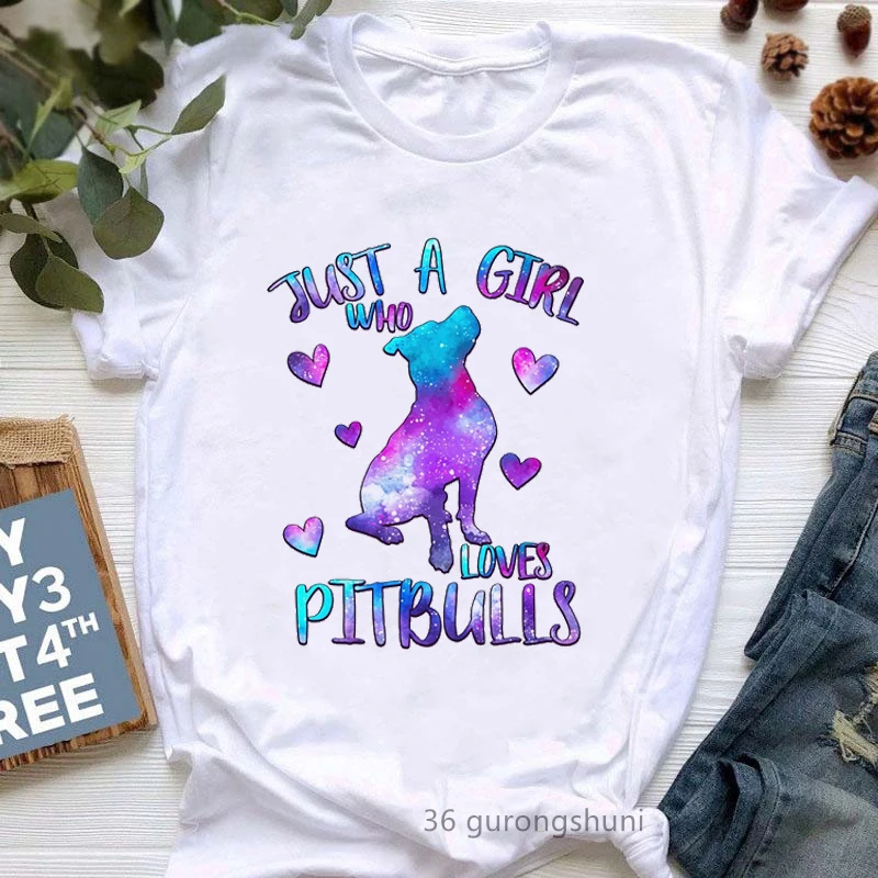 

Watercolor Just A Girl Who Loves Pitbulls Graphic Print T Shirt Women Kawaii Dog Lover Tshirt Femme Harajuku Shirt Summer Tops