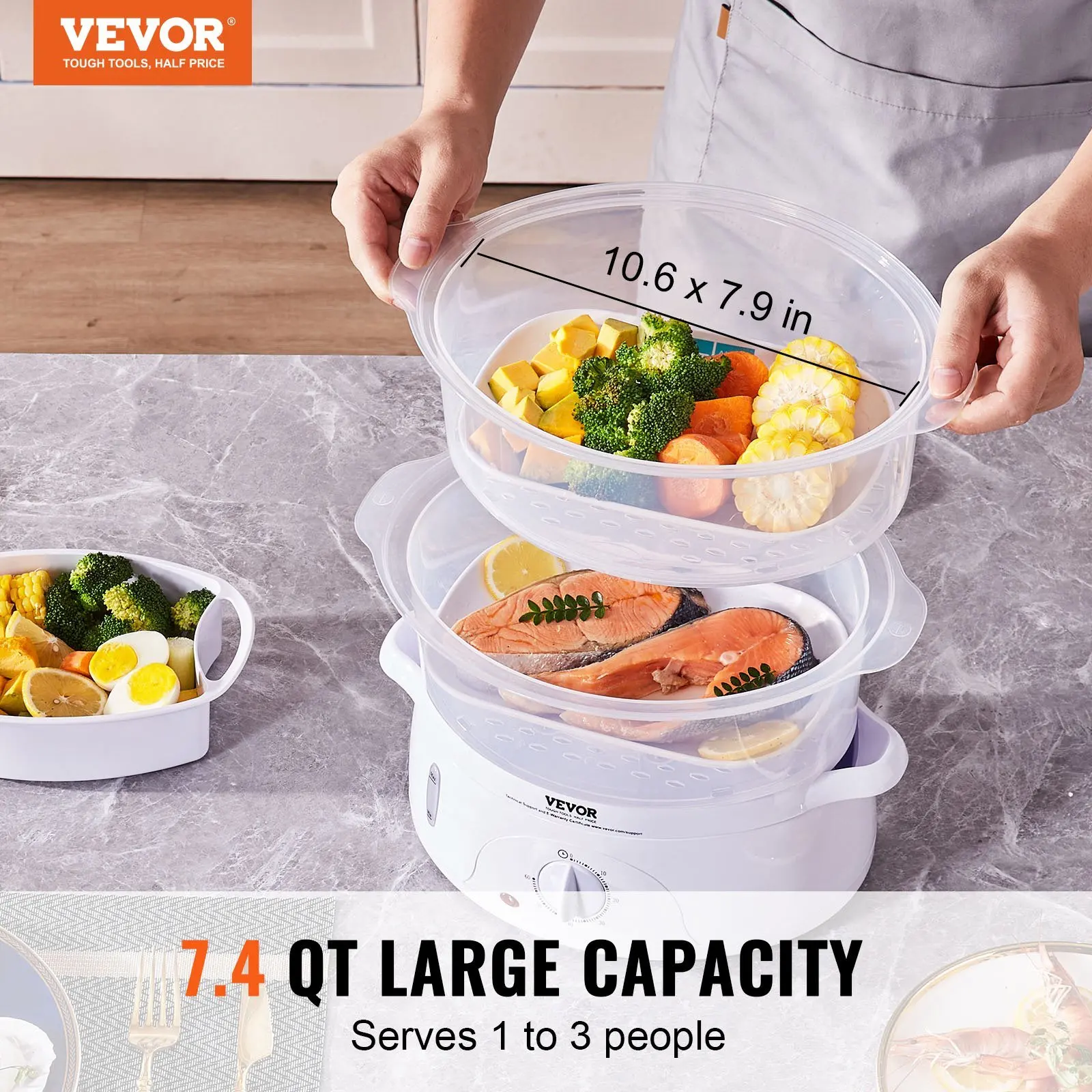 Electric Food Steamer, 7.4Qt/7L Electric Vegetable Steamer with 2-Tier Stackable Trays, 800W Food-Grade Food Steamer