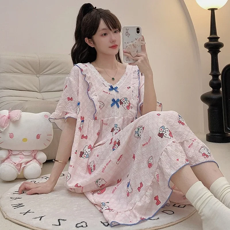 150KG 4XL Plus Size Loose Nightgown Women Summer Short Sleeves Sleepwear Home Clothes Outer Wear Korean Style Pajamas Nightdress