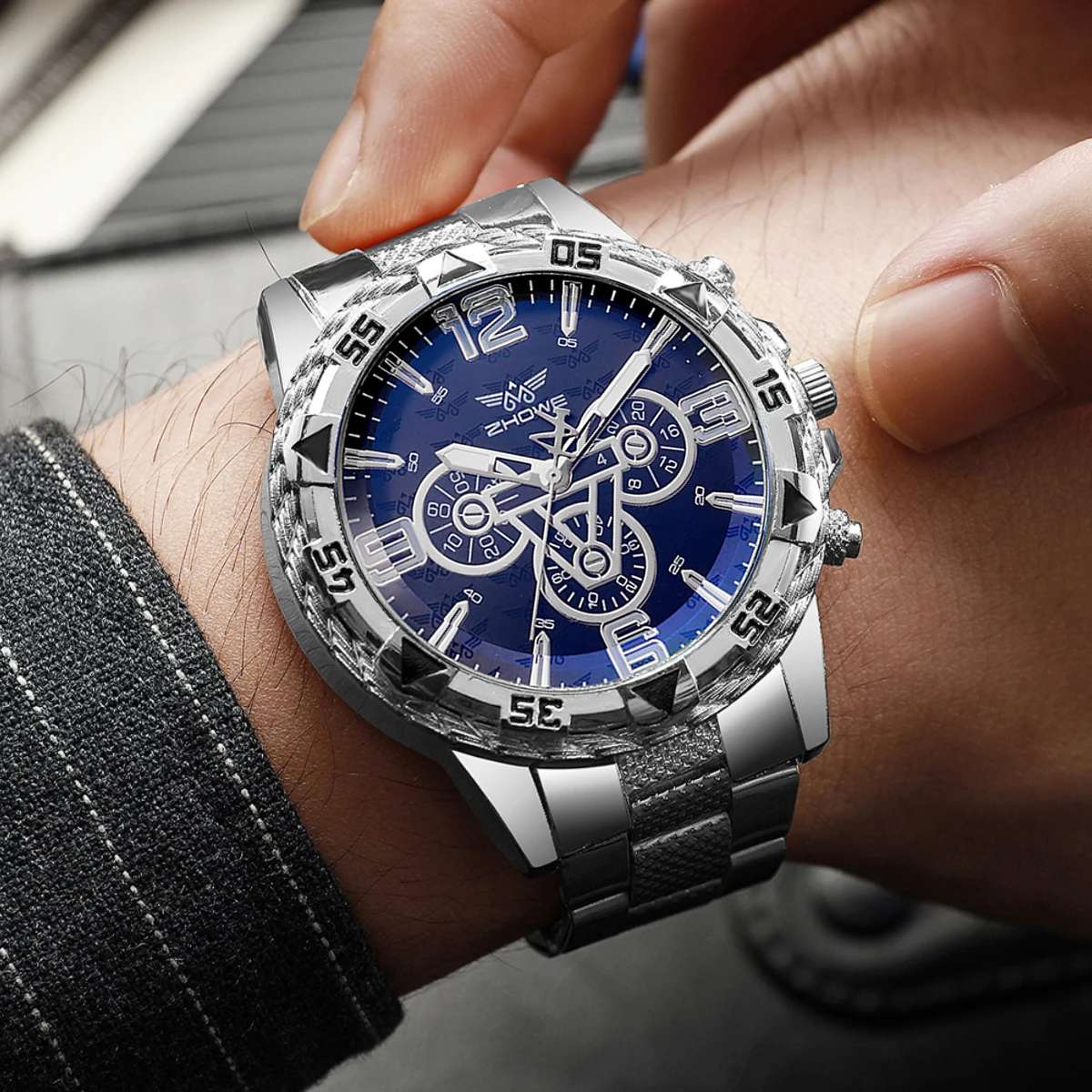 ساعة رجال الأعمال كوارتز Pulseira de aço masculina، كاجوال مودا، تشمل caixa inte