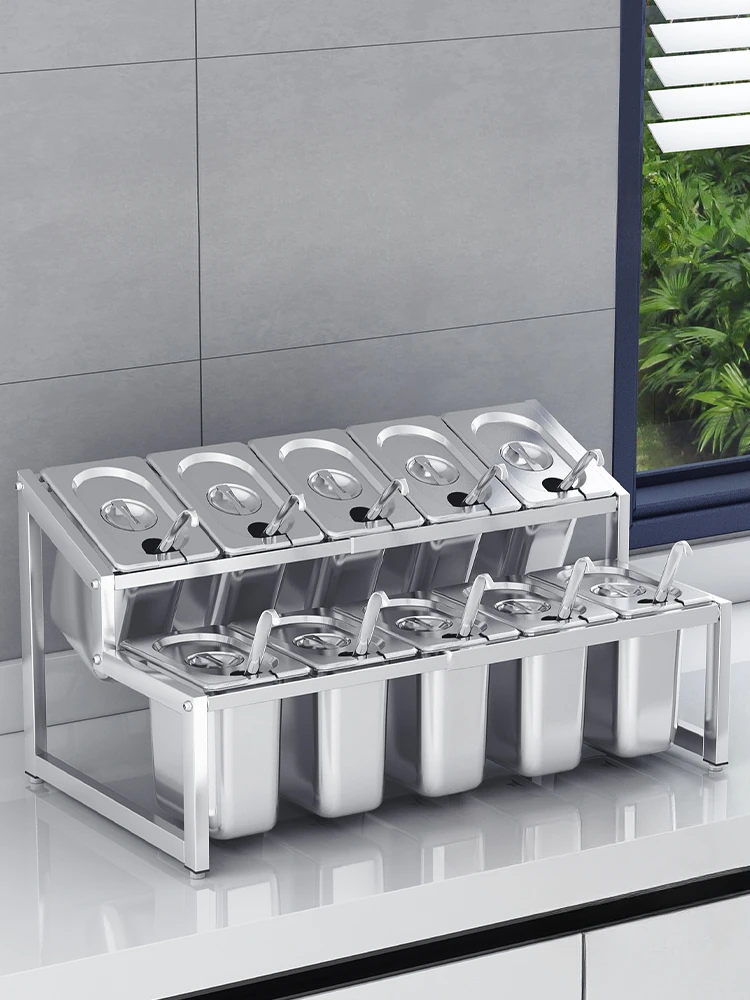 Stainless steel pot shelf jam box special score box shelf commercial milk tea seasoning box