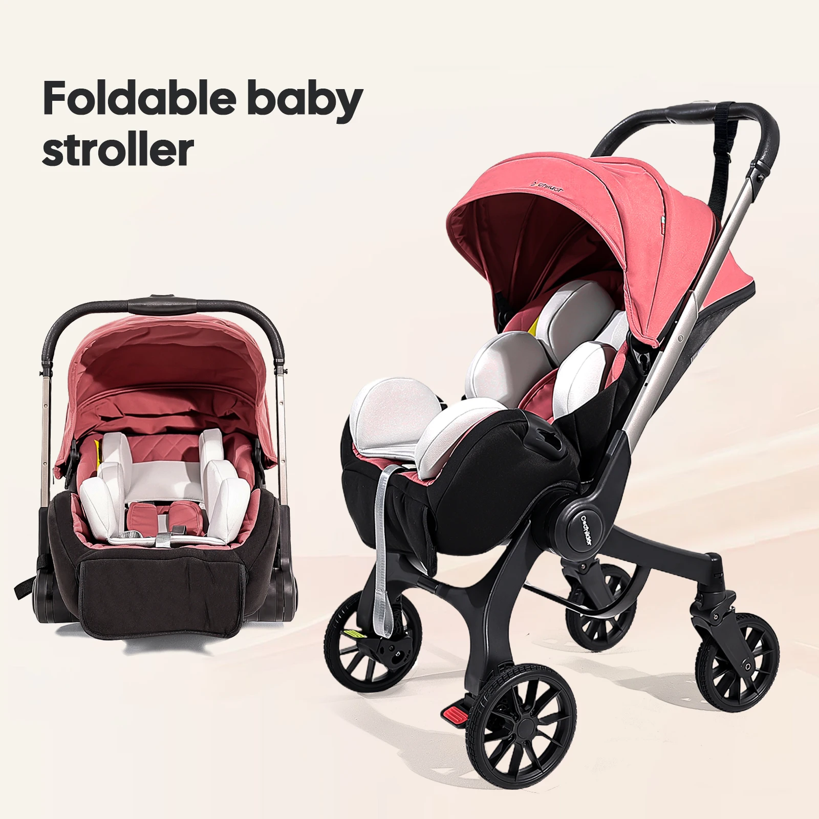 

All-Terrain Foldable Baby Stroller, Bidirectional Travel System with Adjustable Backrest, Perfect Camping Cart for Fall