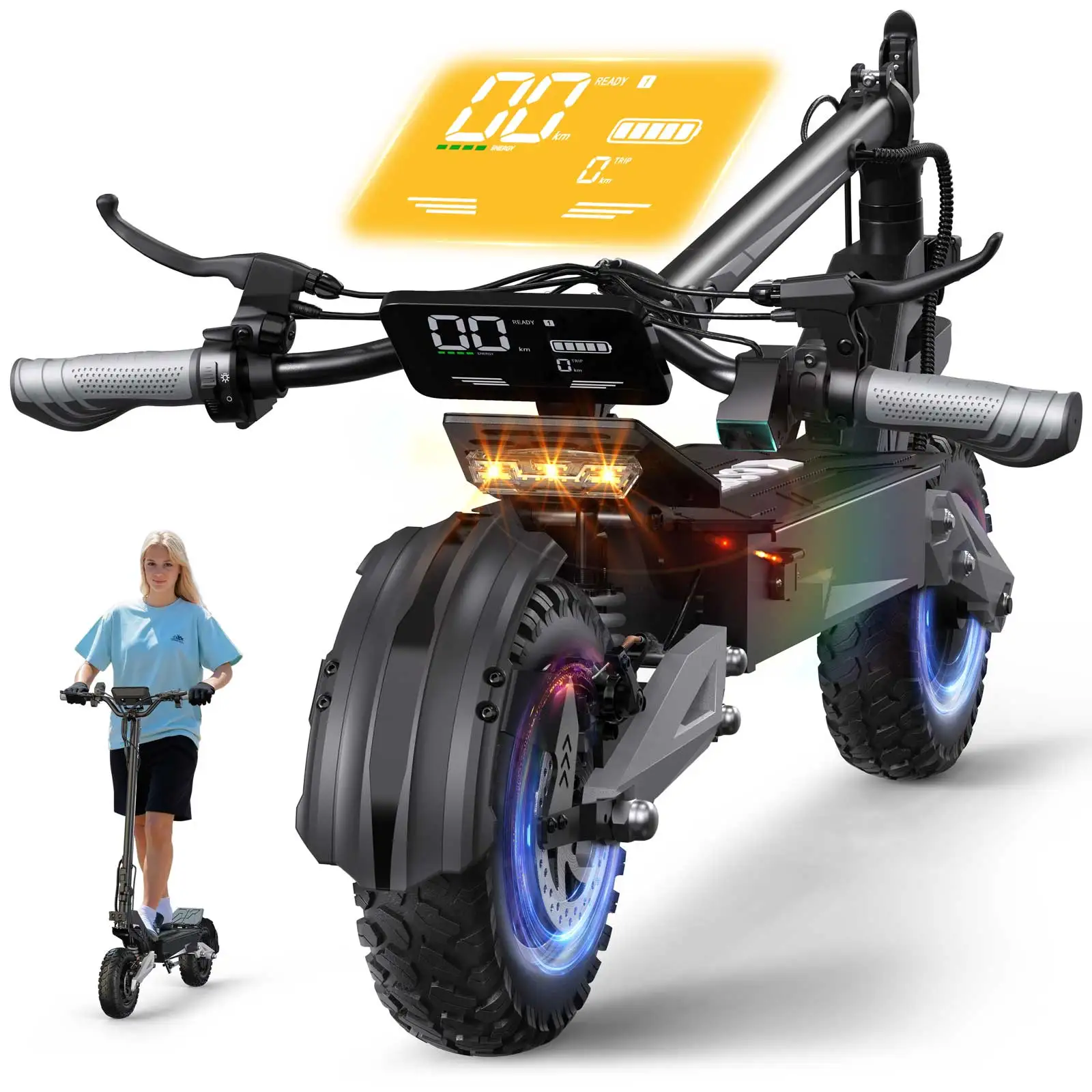 OOTD T10 Adult Foldable Electric Scooter, Max 900W Motor & 18Ah Battery, 45-60km Range, 11 Inch All-Terrain
