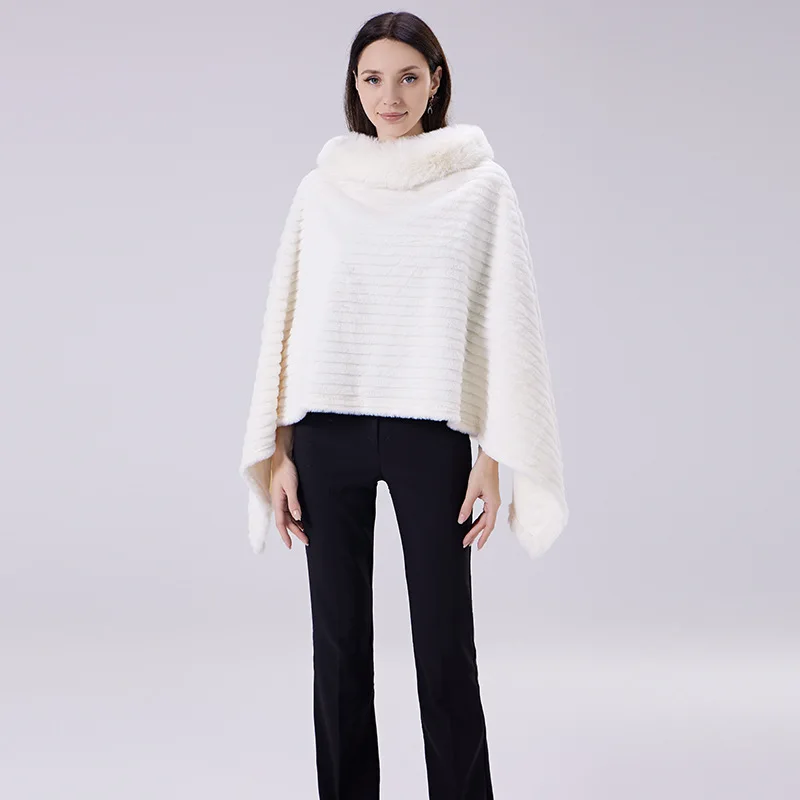 

imitation beaver rabbit fur collar pullover Poncho Women shawl Europe and America cape autumn and winter Cloak P1
