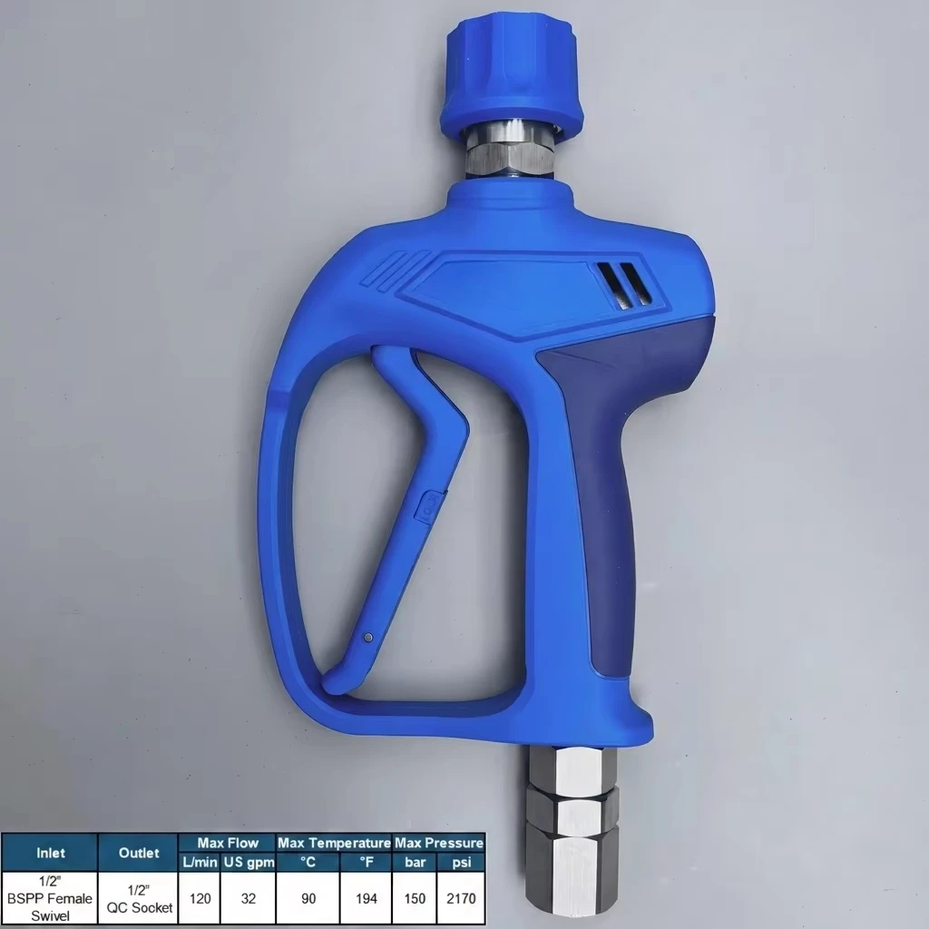 New High Flow Foam Wash Spray Gun Horizontal Grip Food Grade 304 Stainless Steel 120L min Flow Model 4007 Industrial Cleaning