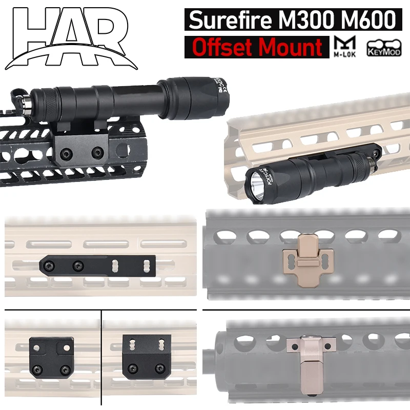 

Tactical ARIS Series Surefire M300 M600 Offset Scout Mount Fit Mlok Keymod SMR Rail Base Airsoft M951 M620 Flashlight Mount PEQ