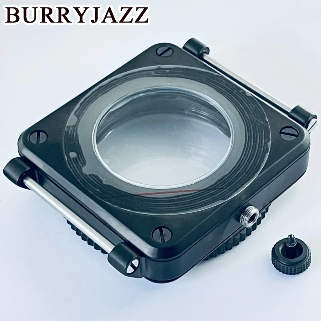 BURRYJAZZ 42 مللي متر SKX007 حافظة ساعة مربعة NH35 حالات تناسب NH35 NH36 7S26 4R حركة Seiko SKX007 الطيارين قمرة القيادة استبدال الرجال