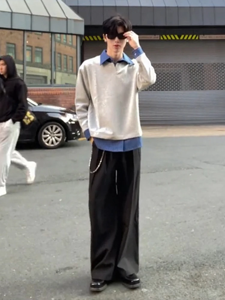 

Прохладный мужской модный комплект Haome, осенний длинный костюм-двойка с брюками Sve irt и брюки, повседневный костюм Sli для мальчика-подростка