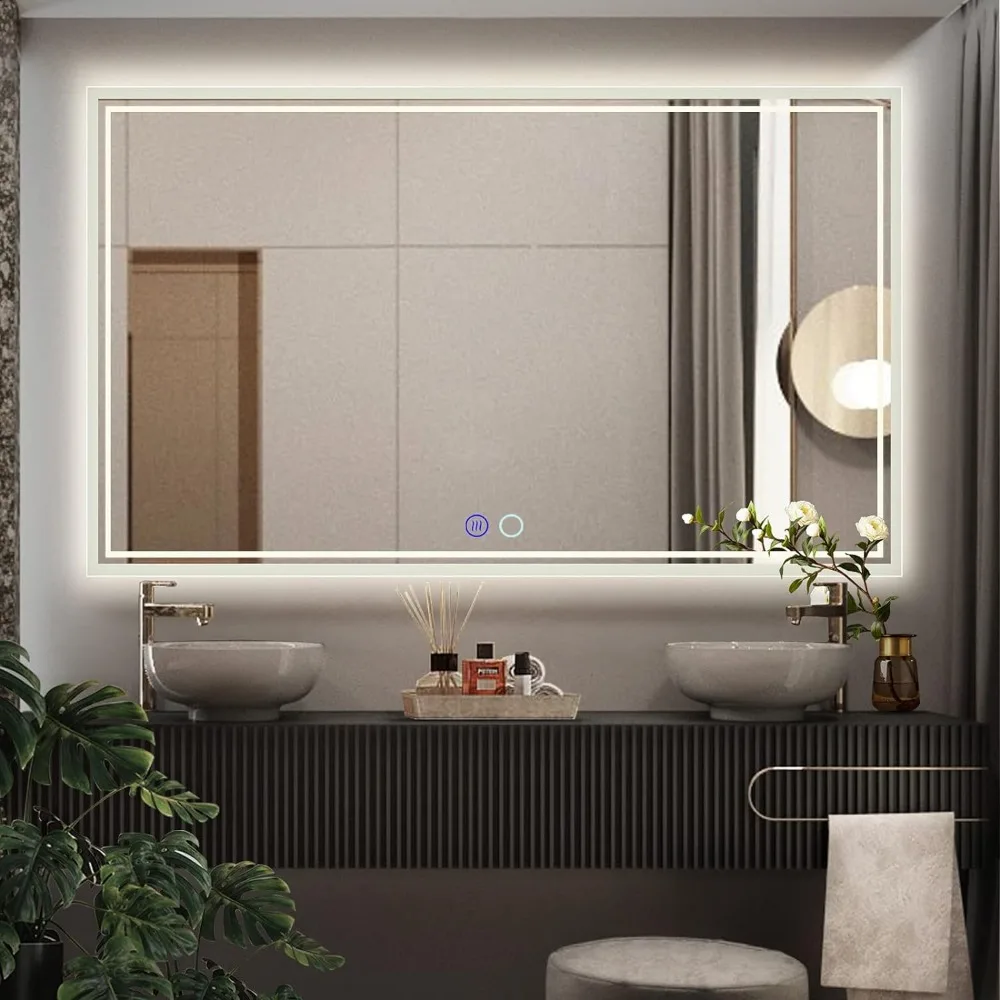 60 x 36 Led Bathroom Mirror with Lights,Backlit Mirror,Anti-Fog,Dimmable,Touch Button,Water ProofHorizontalVertical Wall Mounted