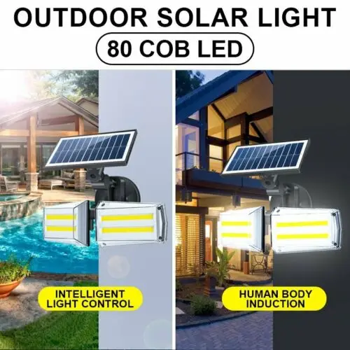 Solar Lights Outdoor 800LM Wireless LED Solar Motion Sensor Lights 3 Adjustable Heads 270°Wide Angle Illumination