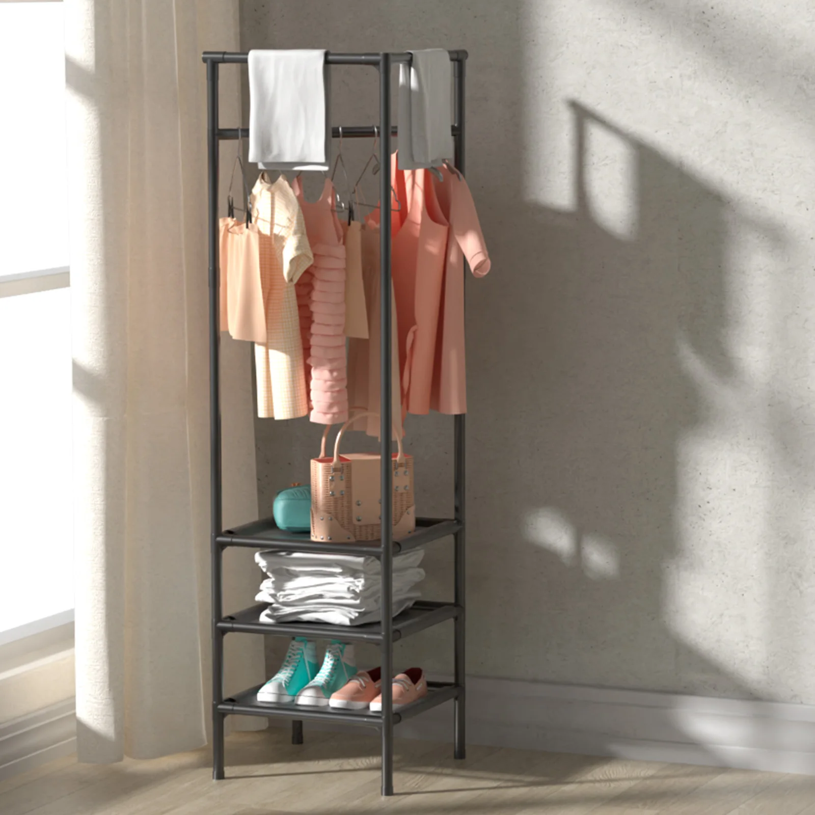 Wall Corner Coat Rack Standing Thickened Steel Pipe Clothing Racks Anti-slip Shoes Organizer Coat Hanger Living Room Furnitur