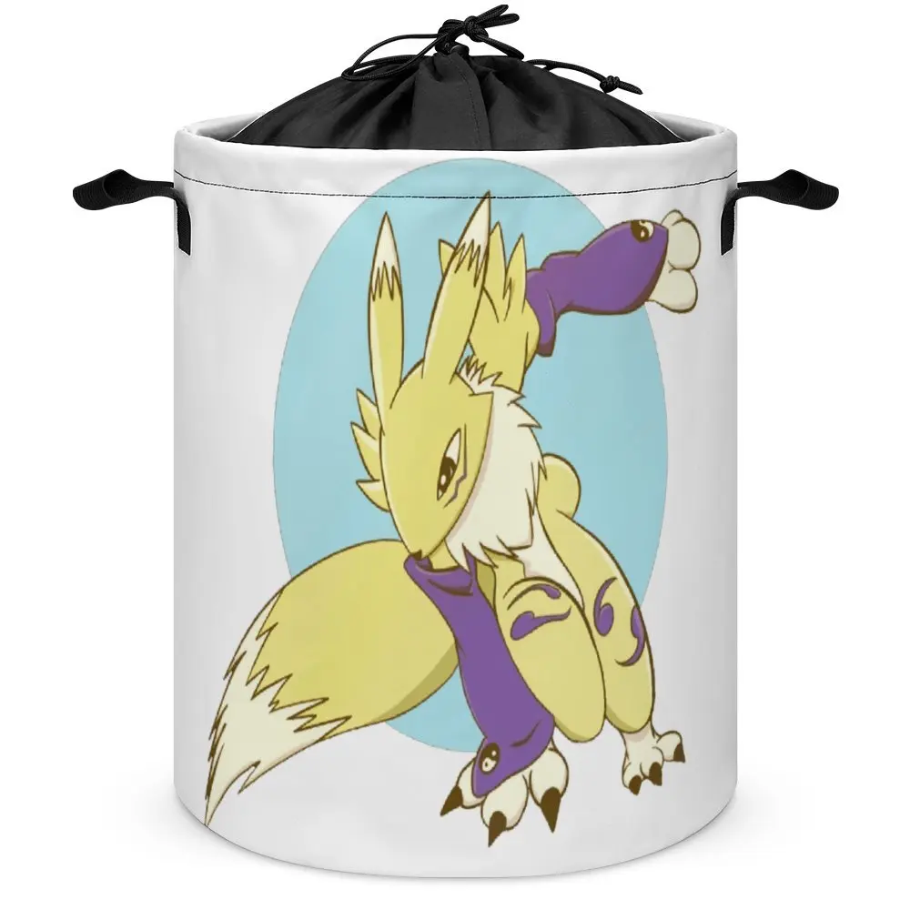 Storage Tank Renamon Golden Fox Anime Digimon Circle Design Po Multifunctional Unique Laundry Basket Durable Convenient Storage