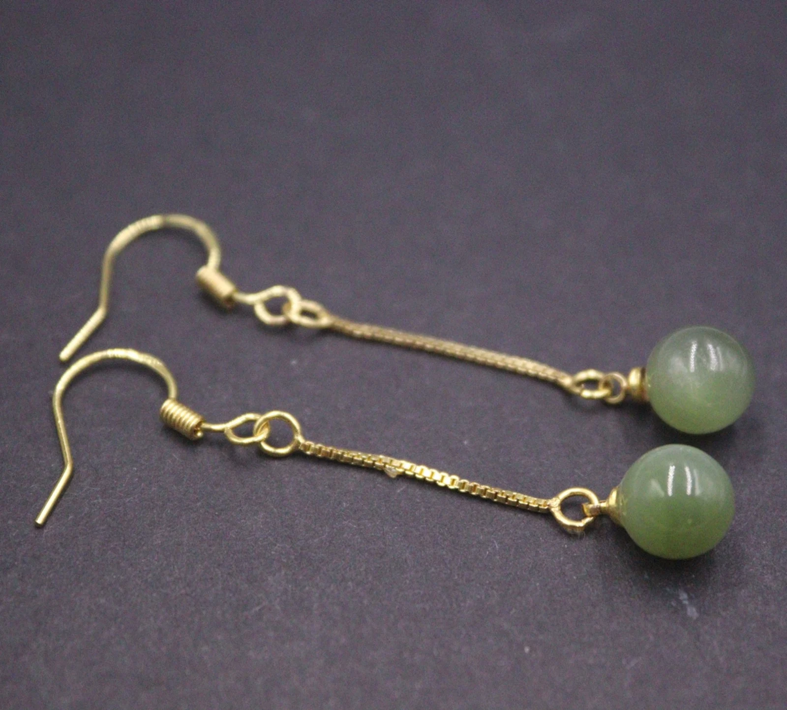 

Real Solid 925 Sterling Silver Natural Jade Jasper Smooth Bead Ball Box Chain Dangle Earrings