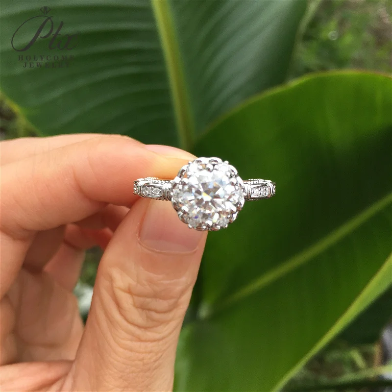 925 Sterling Silber Ring Moissanit Runder Schliff D-Farbe Blumenform für Damen, Verlobungsring, Hochzeitsband, Geschenk, Charms, Holycome Schmuck – Detail 1