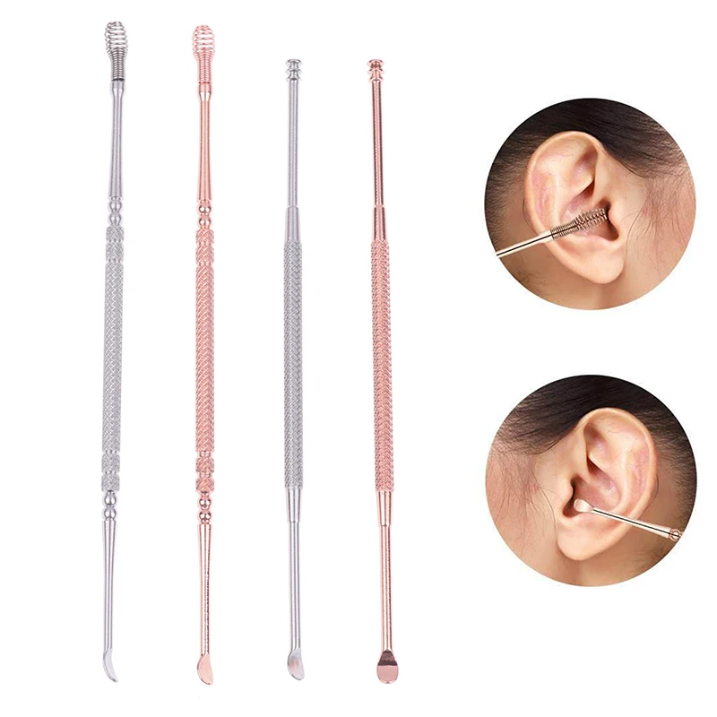 1pcs Double Head Ear Wax Removal Cleaner Double End Earwax Remover 360° Cleaning Ears Pick Stainless Steel Ear Health Care Tools