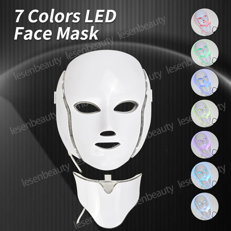 7- Colour LED Light Therapy Mask Skin Tightening & Pore Shrinking Mask Face & Neck Rejuvenation & Whitening Home Beauty Device