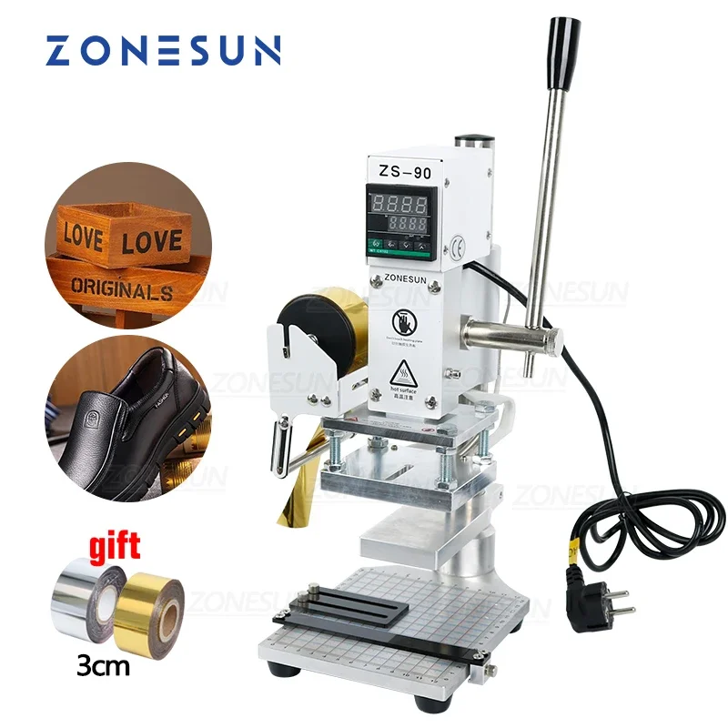 ZONESUN Two Work Plate Manual Paper Leather LOGO PVC Hot Foil Stamping Bronzing Embossing Machine Heat Press Machine