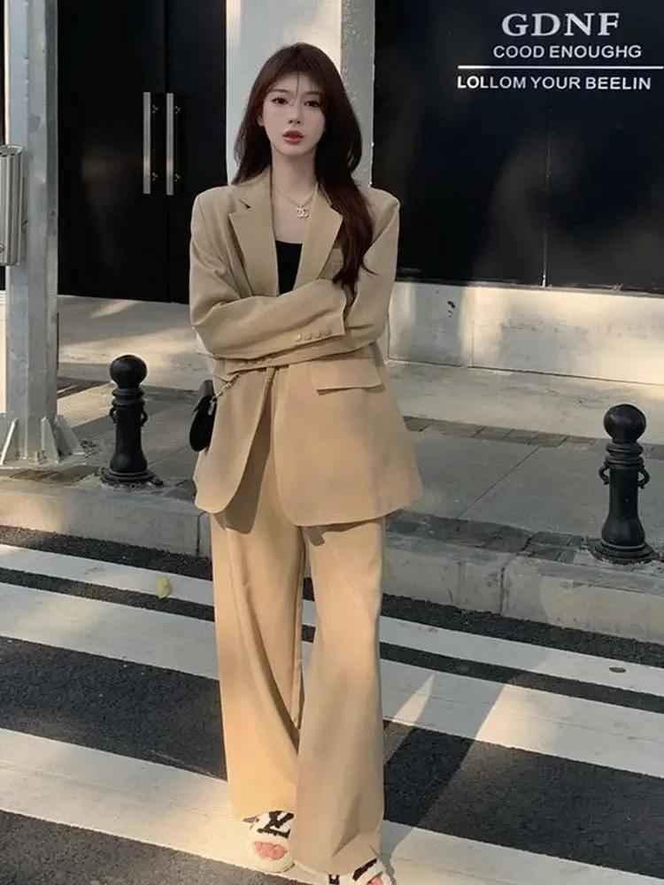 Insozkdg Pant Suits Suit Solid Color Blazer Two-piece Suit Spring Autumn 2023  + s Set for Women Outfits  