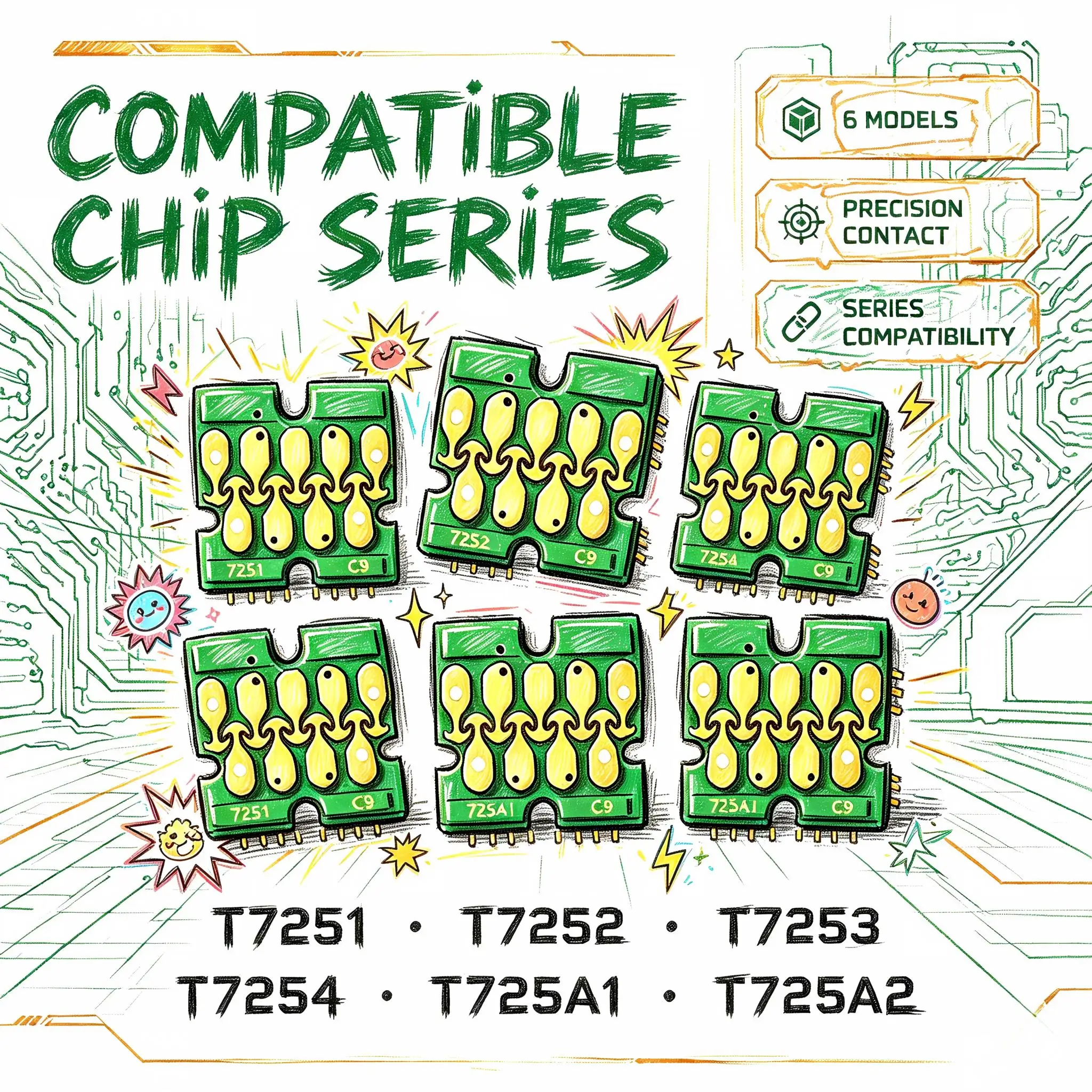 Ink Cartridge Chips Newest Version T725A F2000 White Chip Fit for Epson SureColor SC‑F2000 SC‑F2100 F2000 F2100