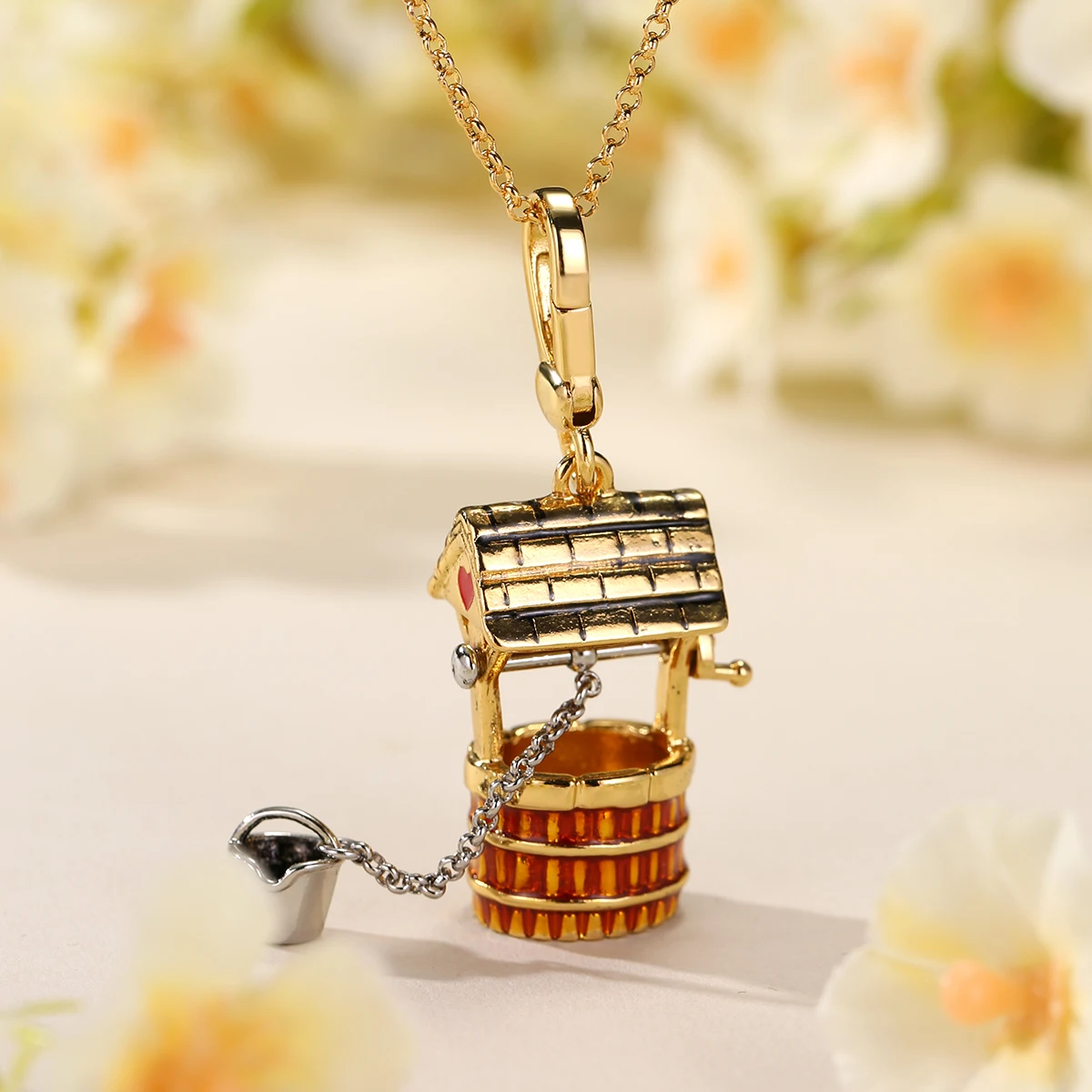 

1Pc Exquisite Enamel Glazed Water Well Bucket Pendant,Unique and Creative Rotating Necklace,Party Jewelry Keychain Christmas Gif