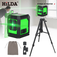 HILDA Laser Level 2 Lines Cross Line Laser Level Self-Leveling Horizontal & Vertical Level  Green Beam With Triangle Bracket