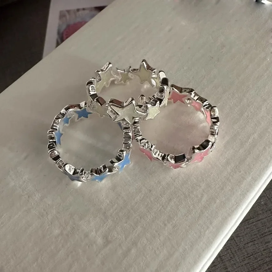 New Fashion Colorful Enamel Pink Star Rings for Women Girls Cool Sweet Y2K Blue Twisted Star Open Ring Party Gifts Jewelry image 3