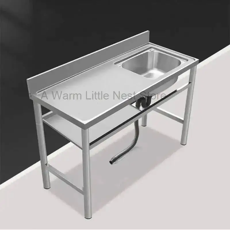 Commercial Outdoor Dishwashing Sink Bold Stainless Steel Kitchen Sinks with Bracket Home Floor Countertop Integrated Double Sink