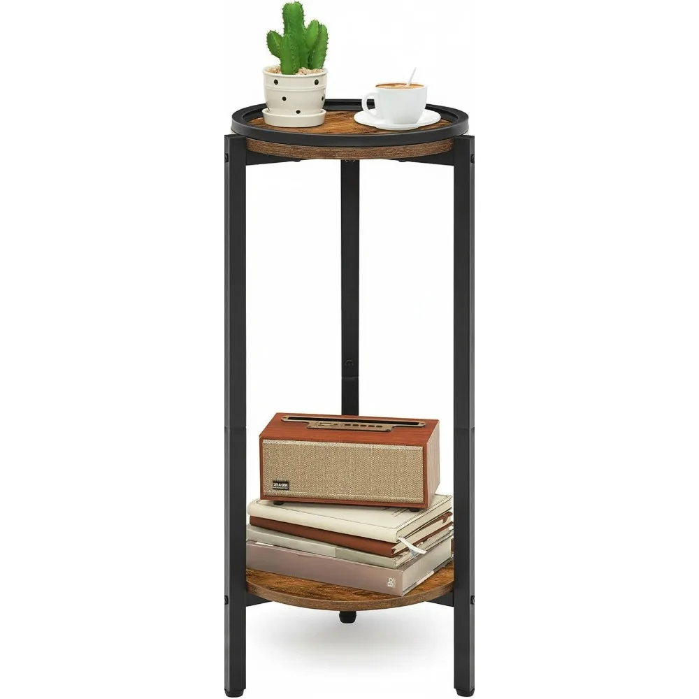 

Small Round Side Table with Anti-Spill Guardrail, 28.7" H Slim Nightstand for Living Room Bedroom Sofa Corner