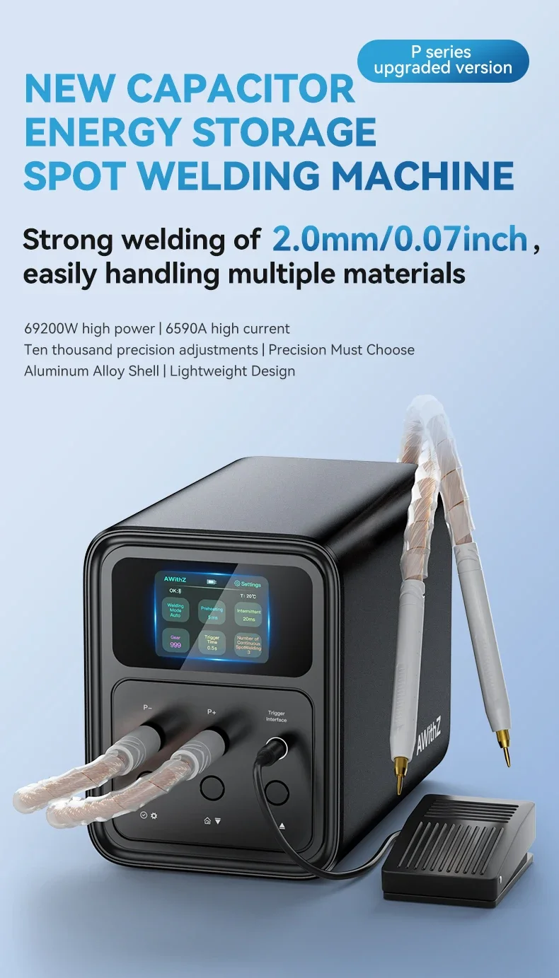 

Gold Seller Professional AWithZ P120D Spot Welder with Temp Sensor & Safety Chip, Welding 0.6mm Al/0.5mm Cu, 133x173mm Compact D
