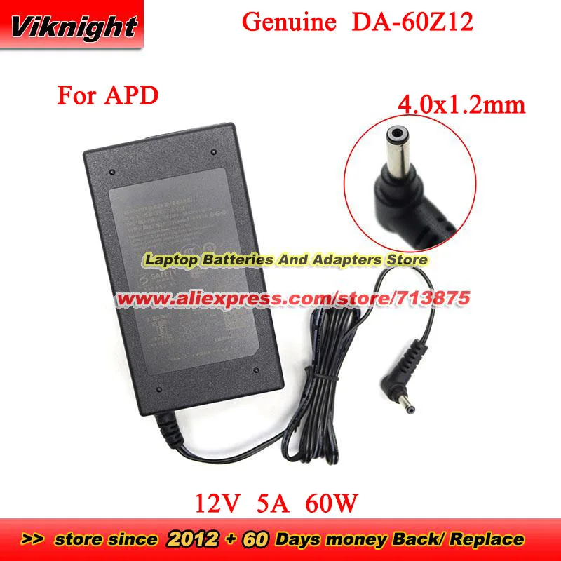 Genuine DA-60Z12 for APD AC Adapter 12V 5A 60W Power Supply With 4.0 x 1.2mm Tip