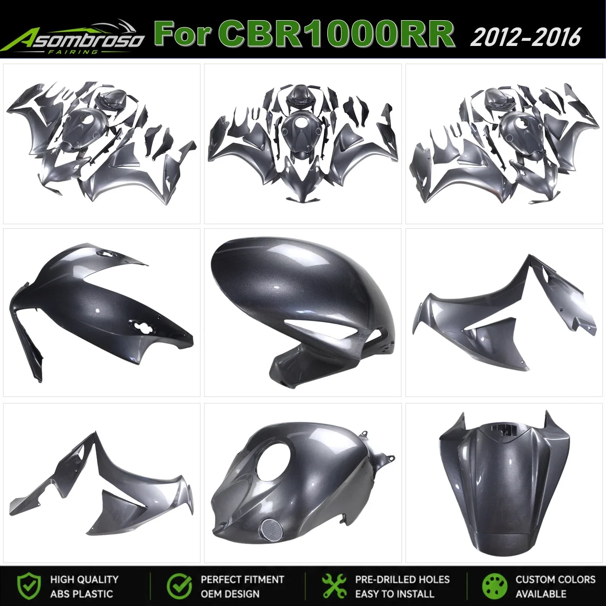 Injection Fairing Kit For Honda CBR1000RR 2012-2016 CBR 1000 RR 12-16 ABS Plastic Bodywork Components Gloss Metallic Gunmetal