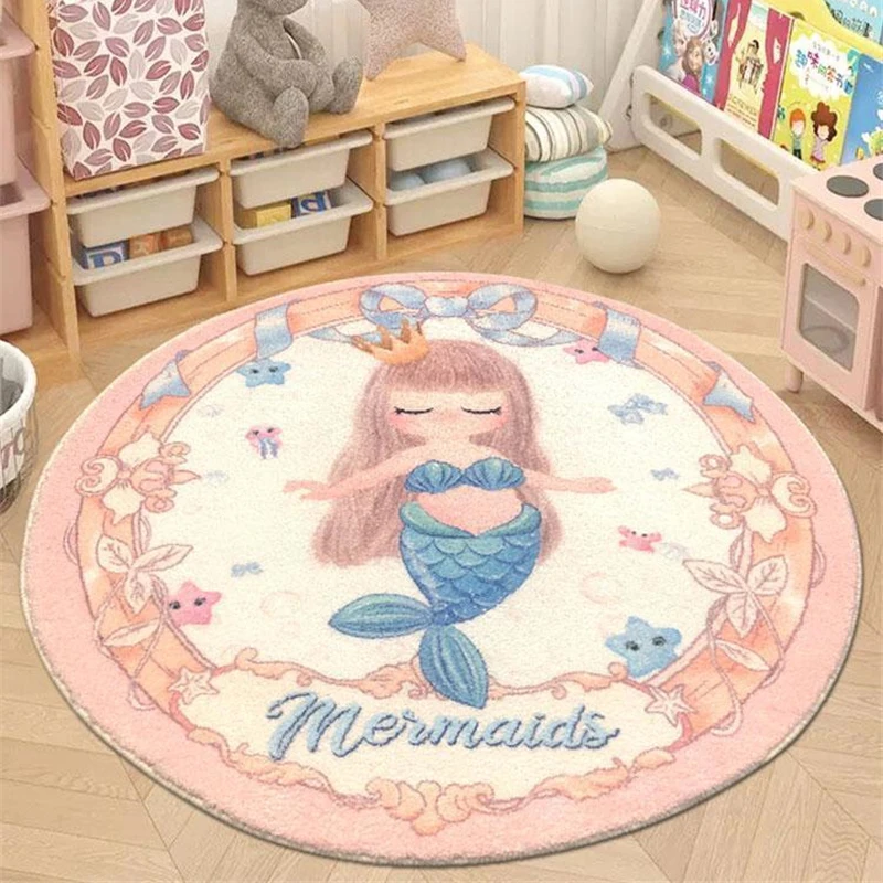 Round Carpet Cartoon Children's Room Cute Floor Mat Girl's Bedroom Rug Bedside Carpet Computer Chair Footmat Home Decoration