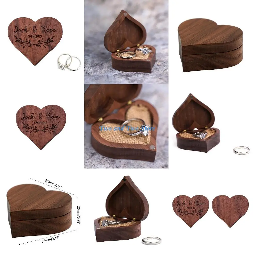 

HX6F Travel for Case Портативное хранилище ювелирных изделий для футляра Коробка-сердечко Держатель из орехового дерева для W