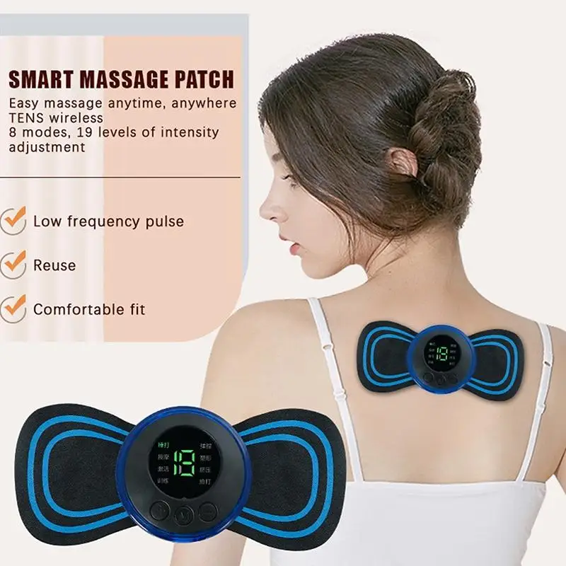EMS Neck Massager 8 Working Modes LCD Display Lightweight Electric Massager for Neck Back Muscle Pain Relief