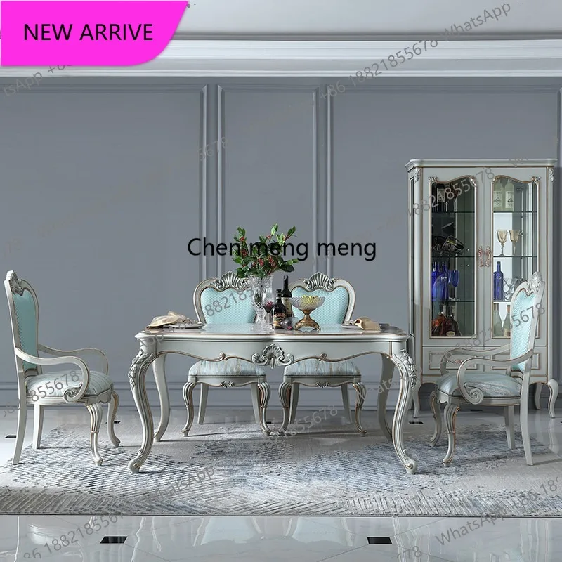 

M183 High-end French solid wood veneer long dining table and chair combination 1.6 meters European dining table