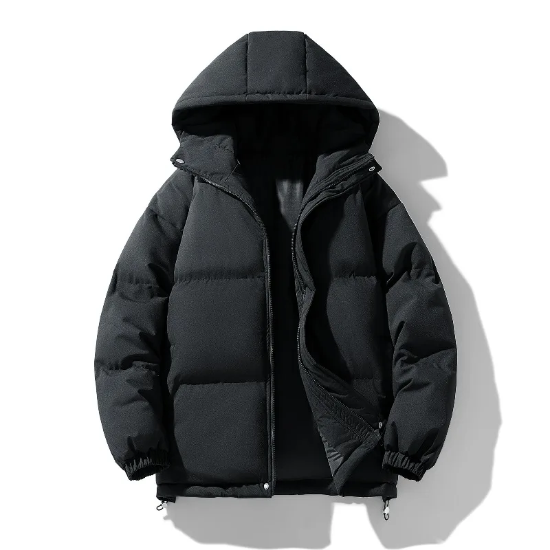 KIDWHXR Man Hooded Parkas Coat Winter Simple Solid Loose Casual Men Outerwear Long Sleeve Zipper Male Cold-proof Jacket