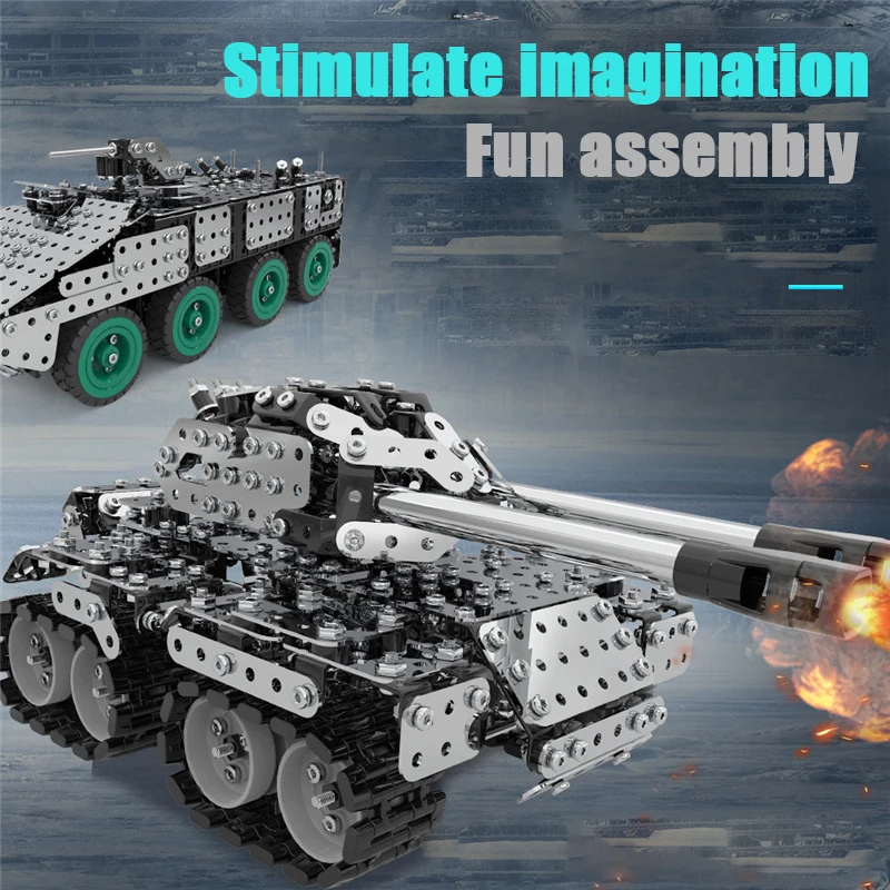 Building block assembly toy boy high difficulty metal building block screw nut assembly military tank model